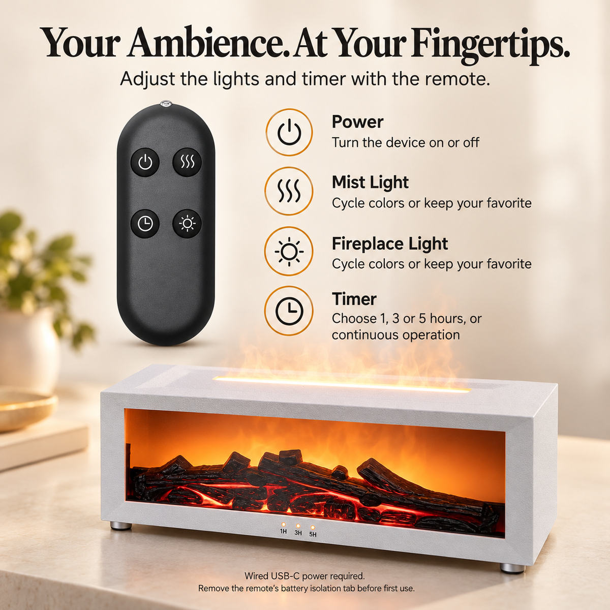 Fireplace Flame Essential Oil Diffuser Humidifier