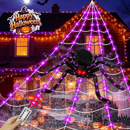 Purple1 Color Halloween LED Spider Web Lights Decoration 250 LEDs