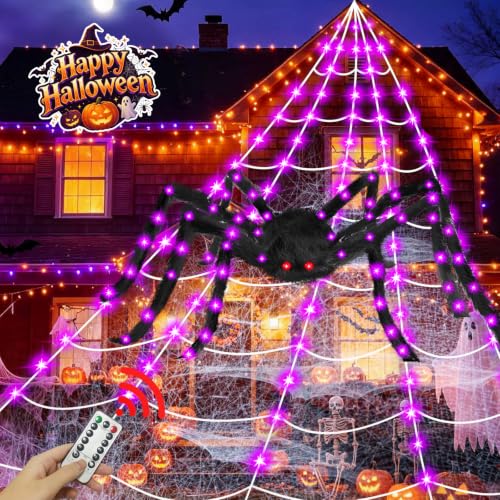 Purple Color Halloween LED Spider Web Lights Decoration 250 LEDs