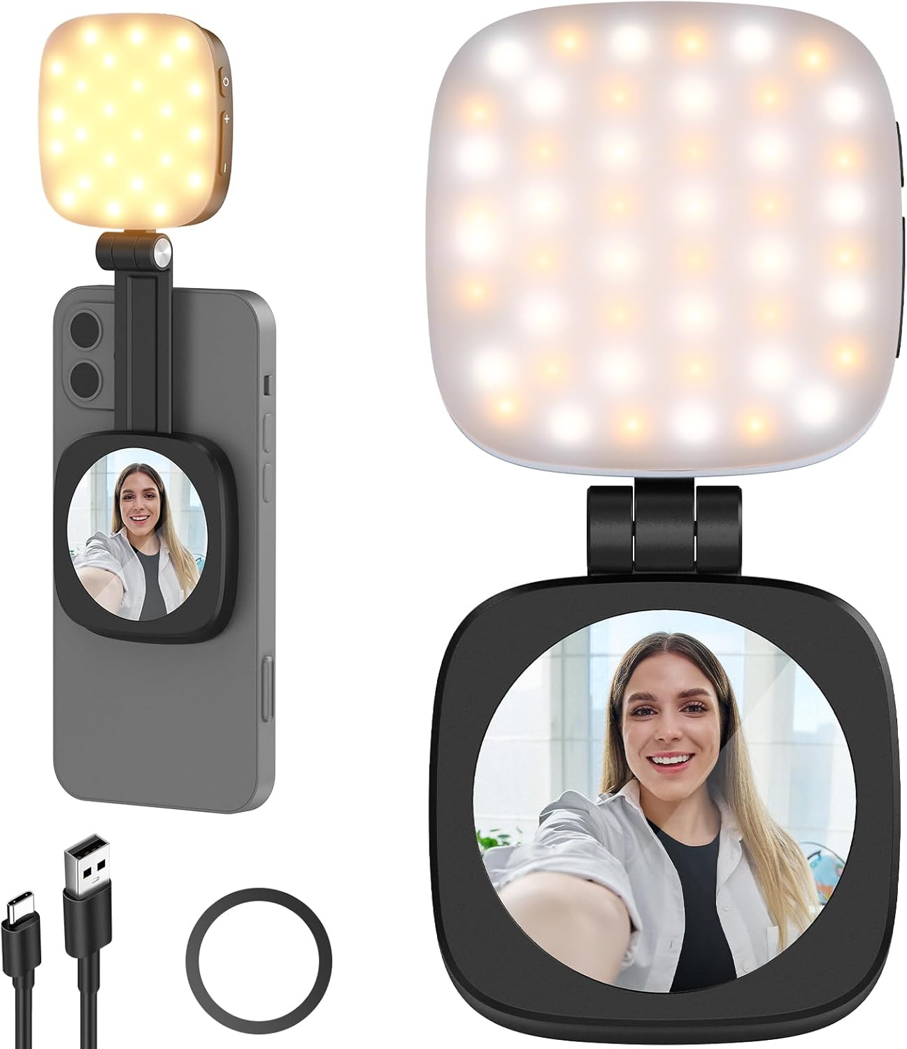 Magnetic LED Selfie Ring Light with Mirror for Phones