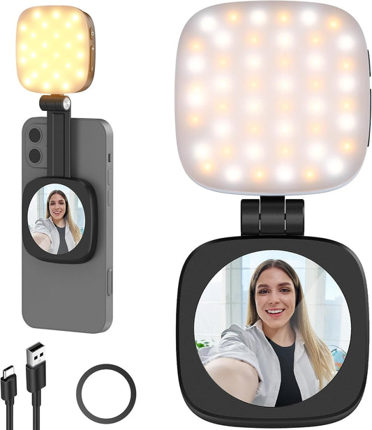 Magnetic LED Selfie Ring Light with Mirror for Phones