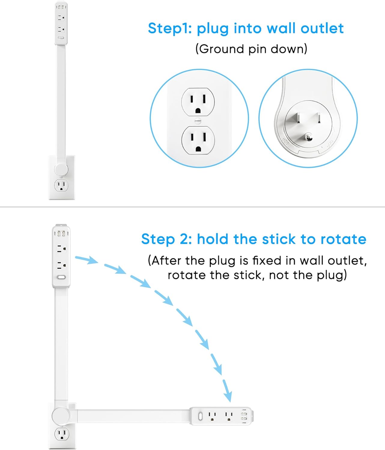 Outlet Extender Power Strip with USB – Rotating, Extendable
