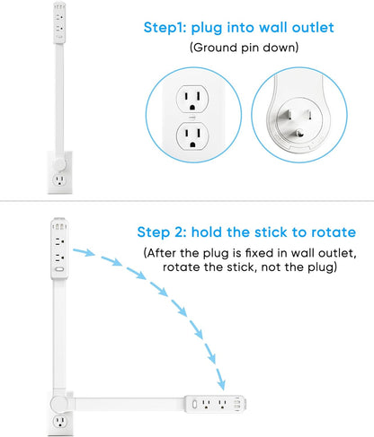 Outlet Extender Power Strip with USB – Rotating, Extendable