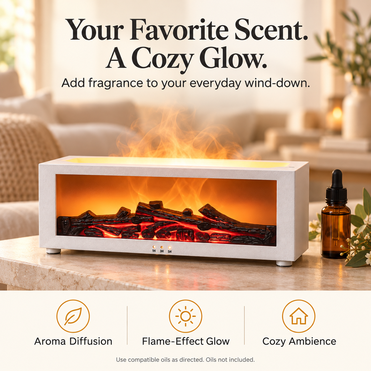 Fireplace Flame Essential Oil Diffuser Humidifier