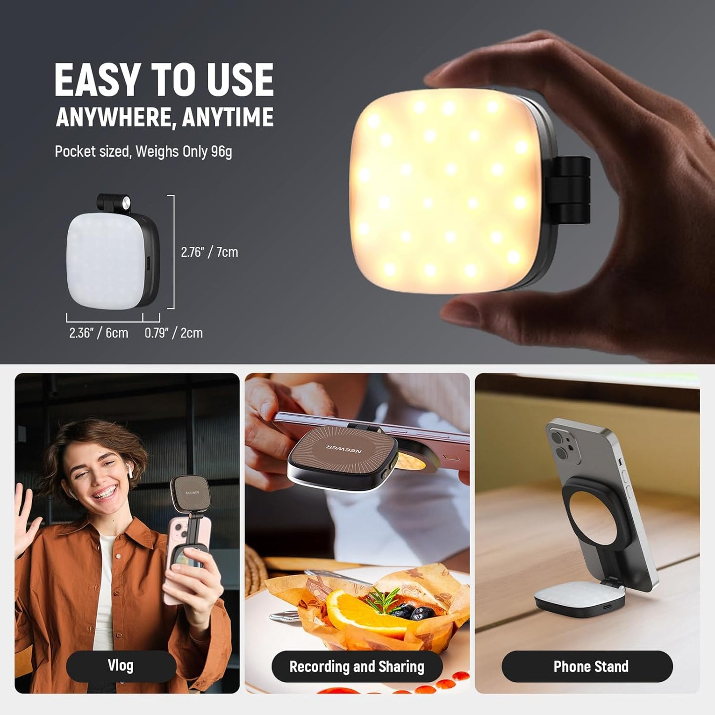 Magnetic LED Selfie Ring Light with Mirror for Phones