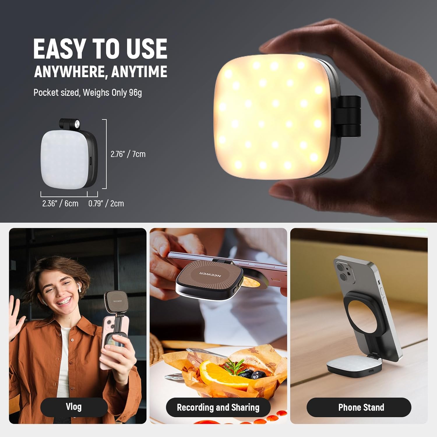 Magnetic LED Selfie Ring Light with Mirror for Phones