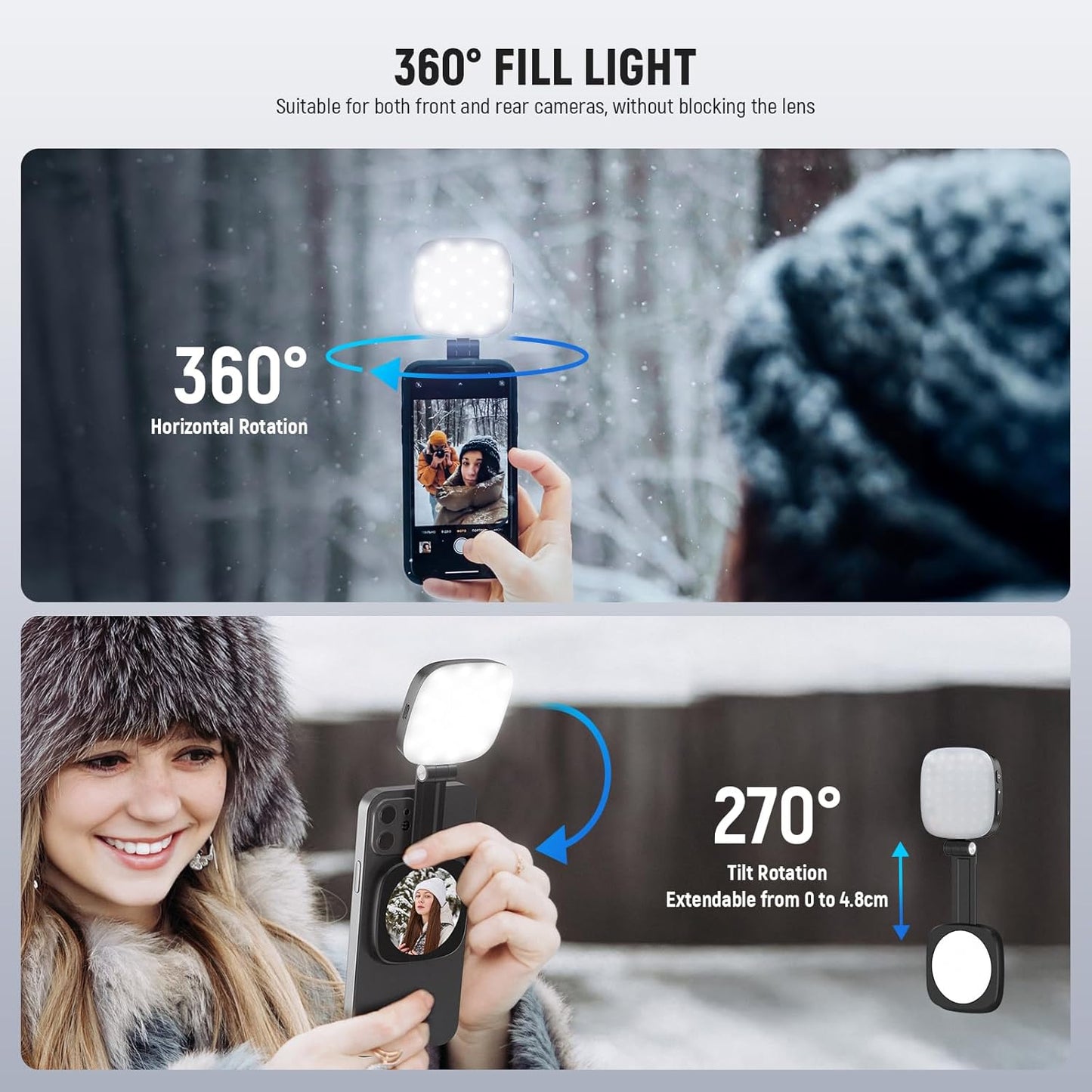 Magnetic LED Selfie Ring Light with Mirror for Phones