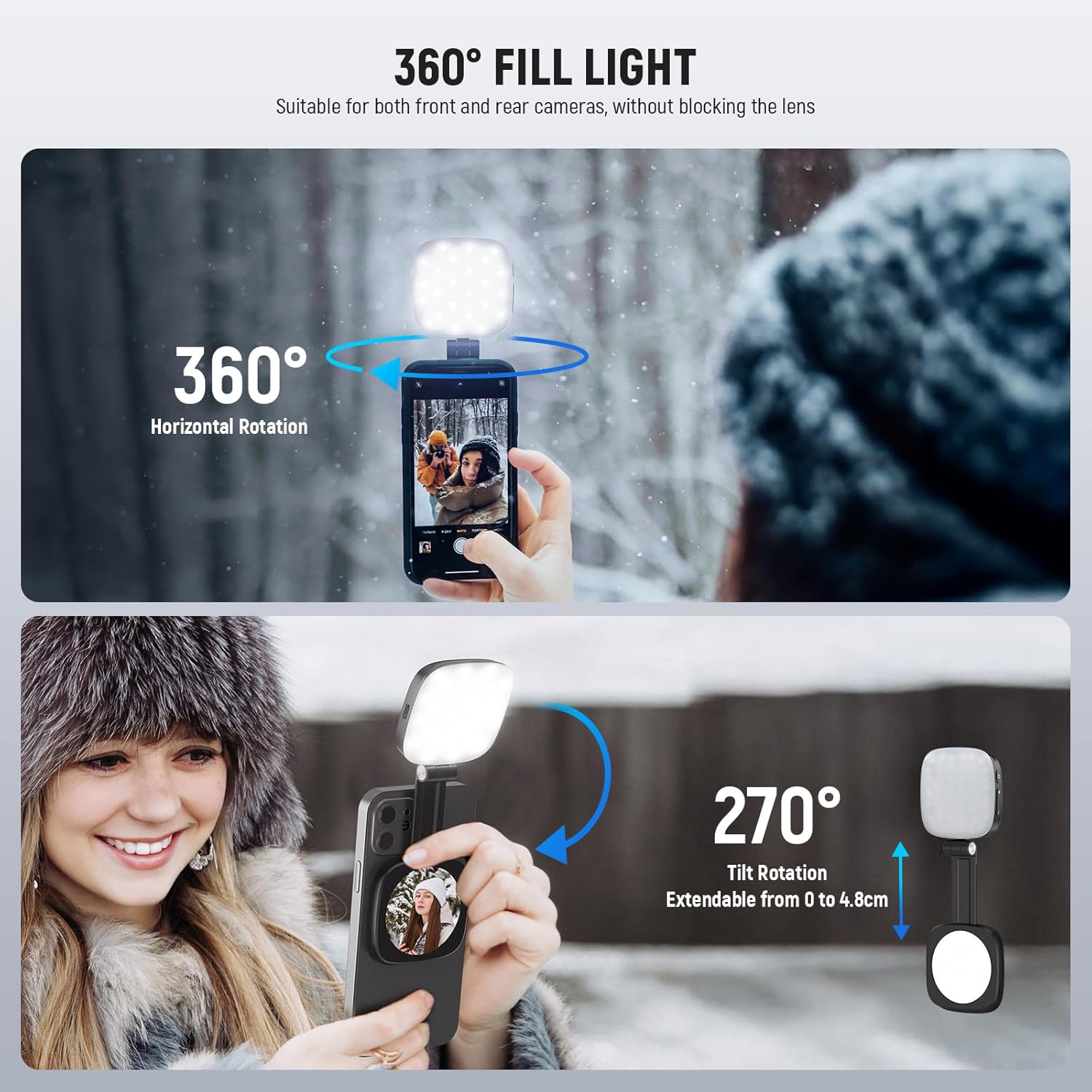 Magnetic LED Selfie Ring Light with Mirror for Phones