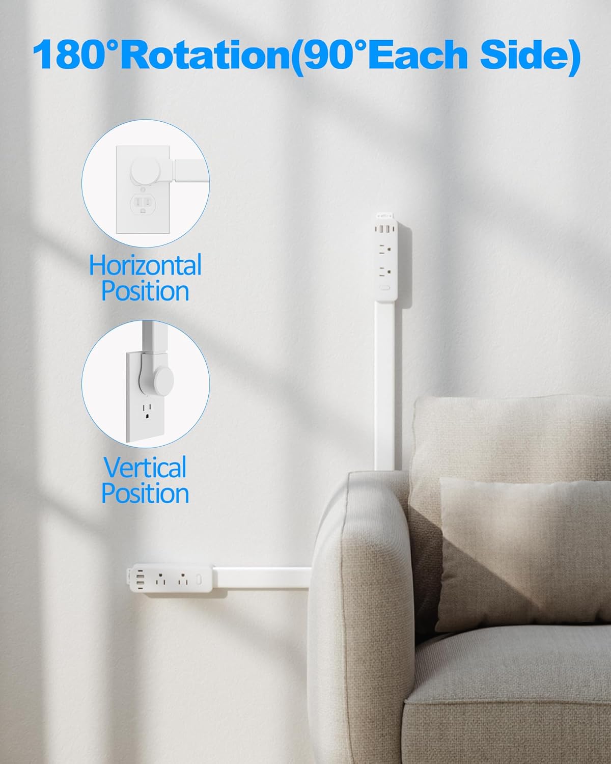 Outlet Extender Power Strip with USB – Rotating, Extendable