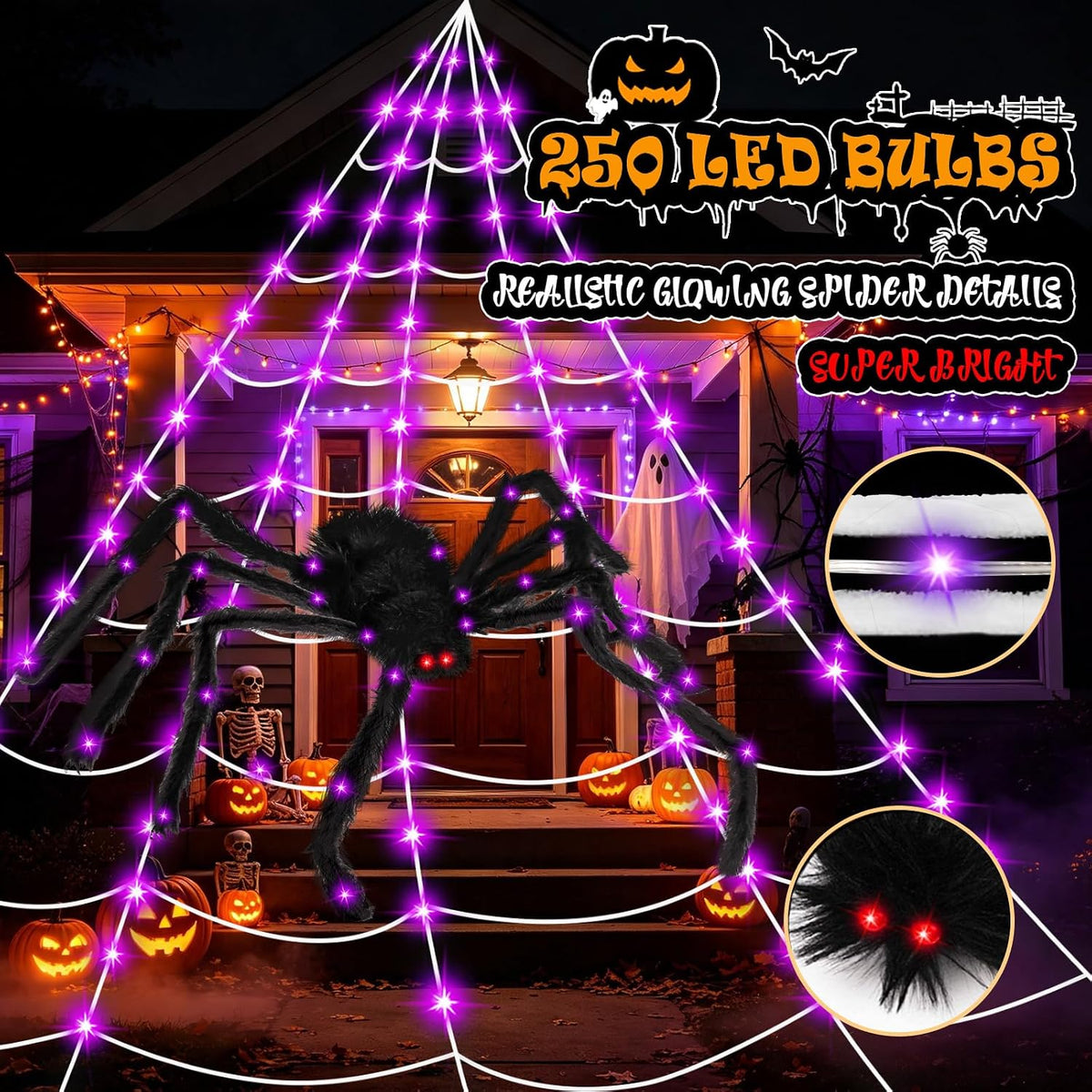 Halloween LED Spider Web Lights Decoration 250 LEDs
