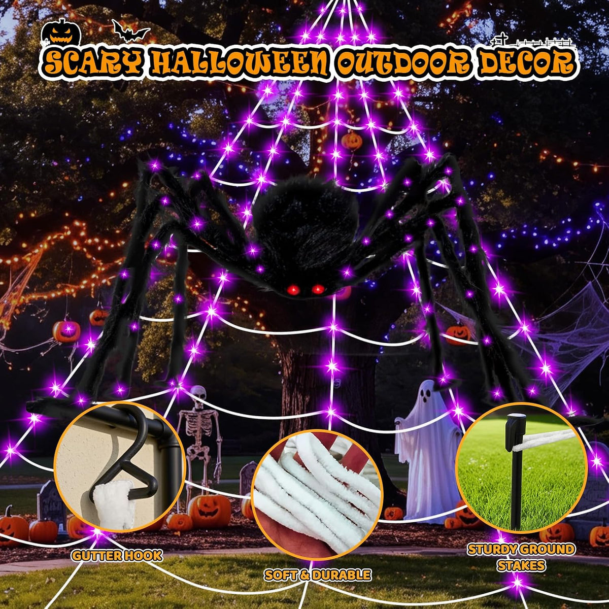 Halloween LED Spider Web Lights Decoration 250 LEDs