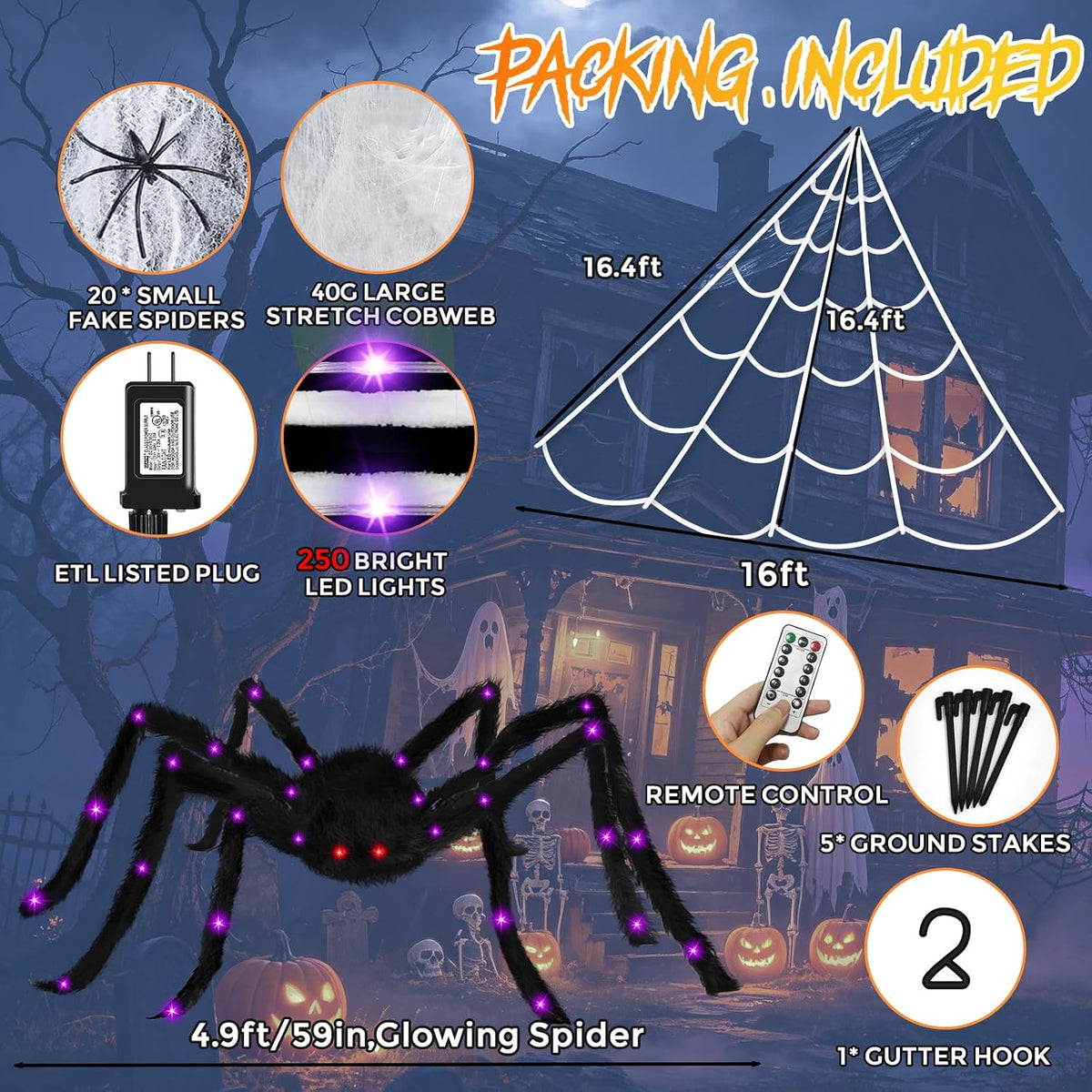 Halloween LED Spider Web Lights Decoration 250 LEDs