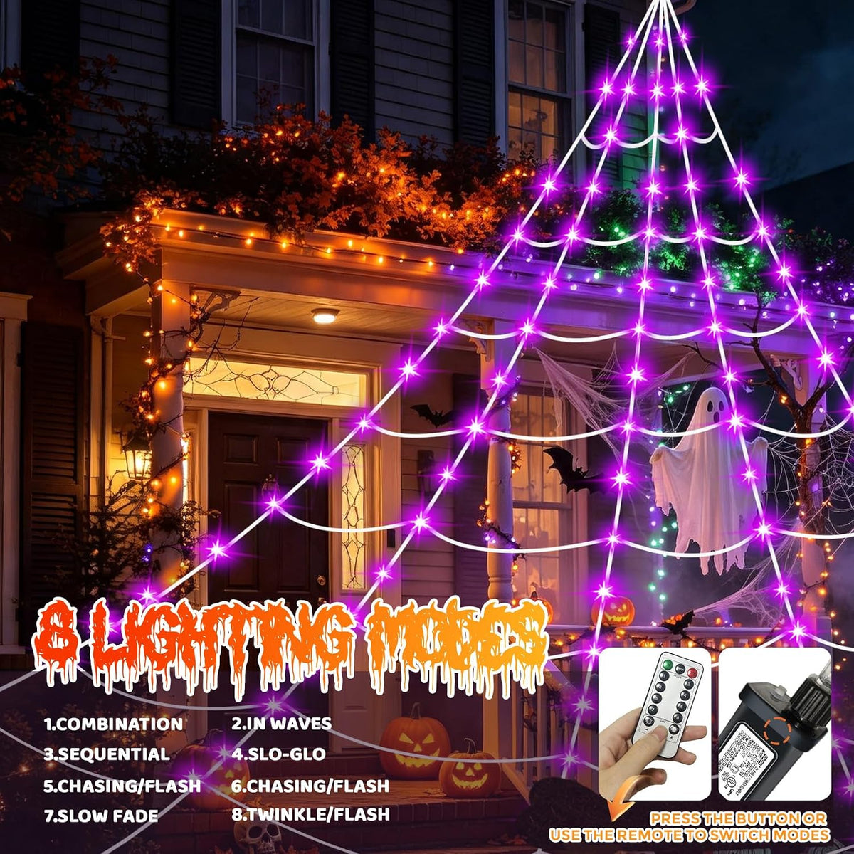 Halloween LED Spider Web Lights Decoration 250 LEDs