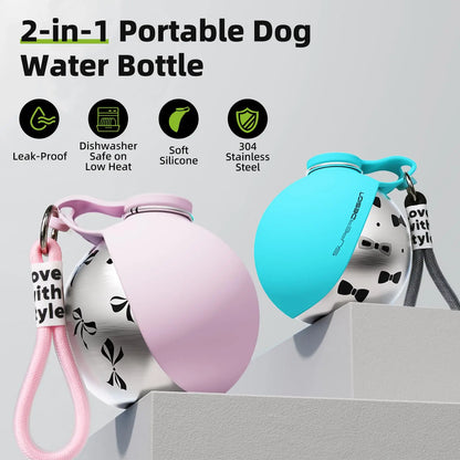 Portable Dog Water Bottle Dispenser – Stainless Steel