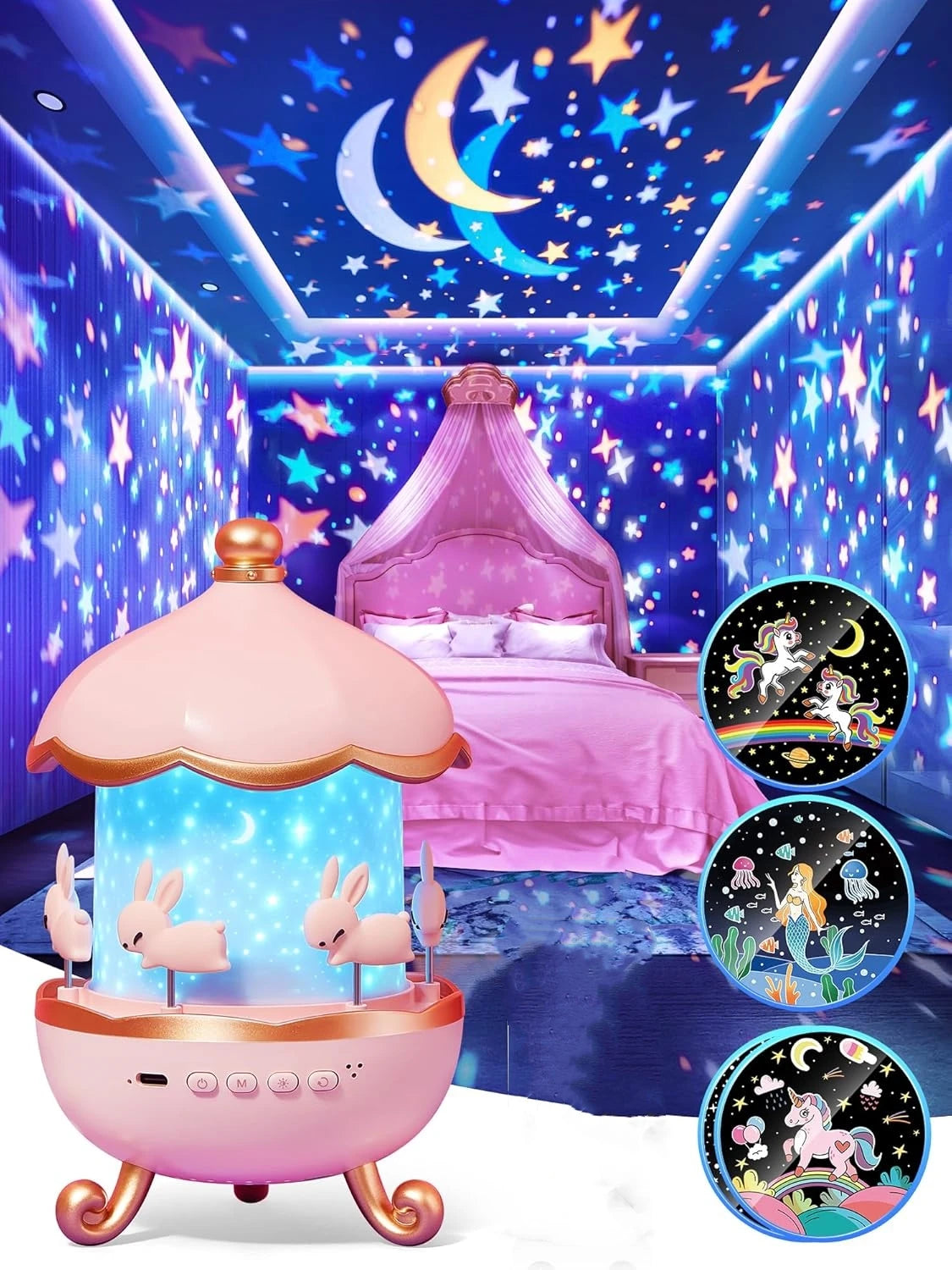 Kids Star Projector Night Light – 12 Films, USB Rechargeable