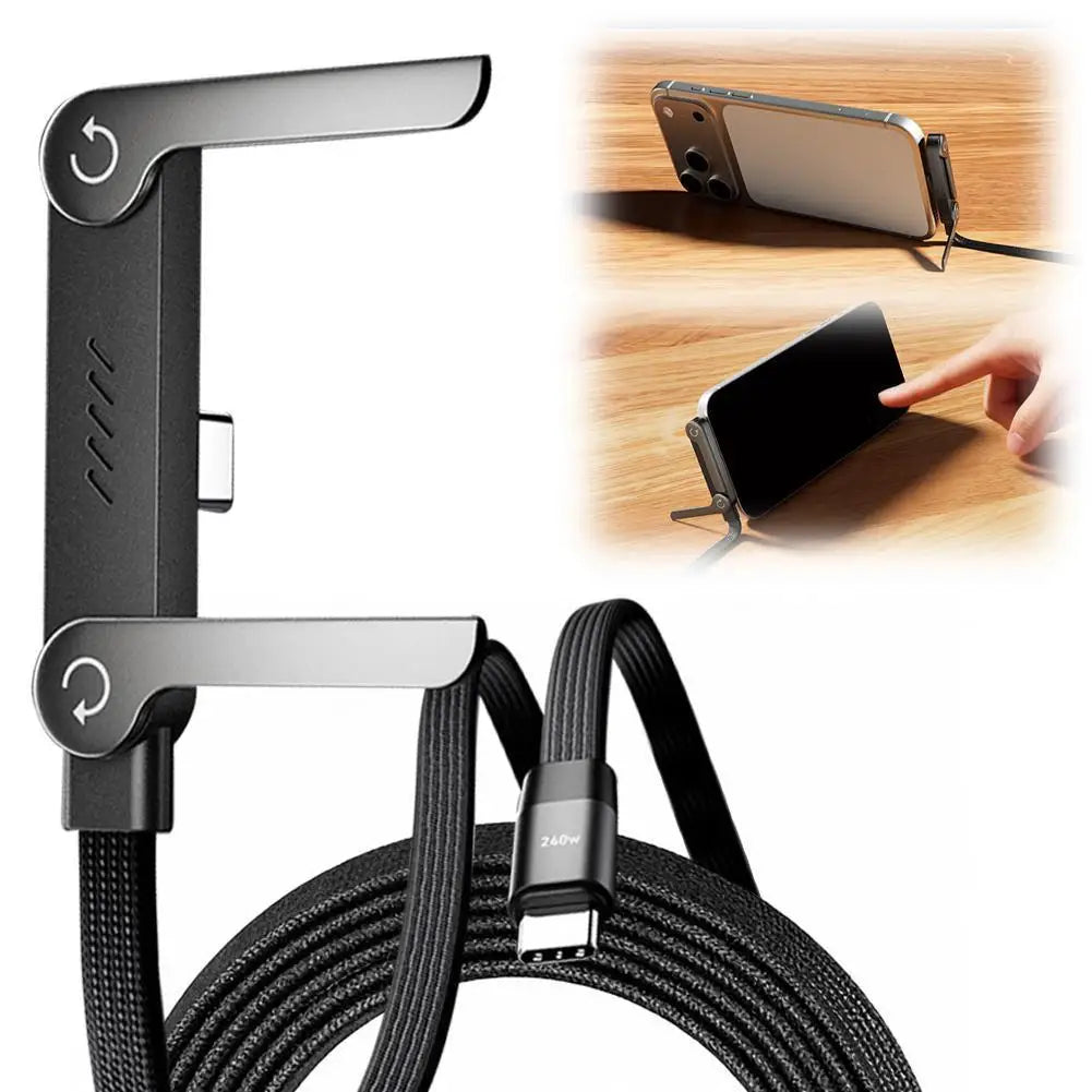 240W Fast Charging Cable With Foldable Phone Stand