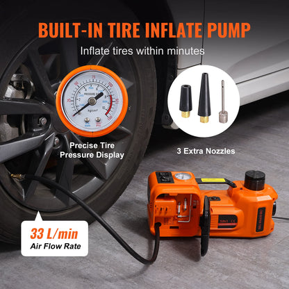 5-Ton Electric Hydraulic Car Jack – Built-In Tire Inflator