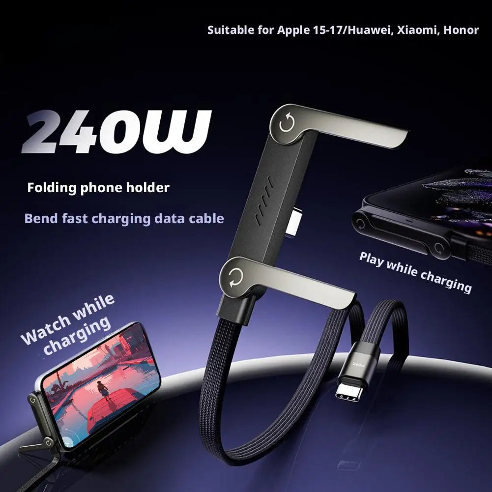 240W Fast Charging Cable With Foldable Phone Stand