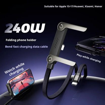 240W Fast Charging Cable With Foldable Phone Stand