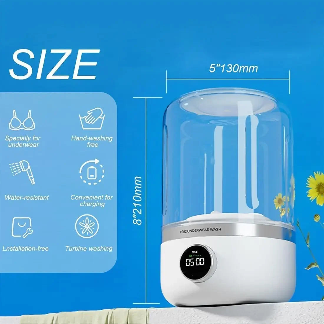 Portable Mini Underwear Washing Machine 1L USB Powered
