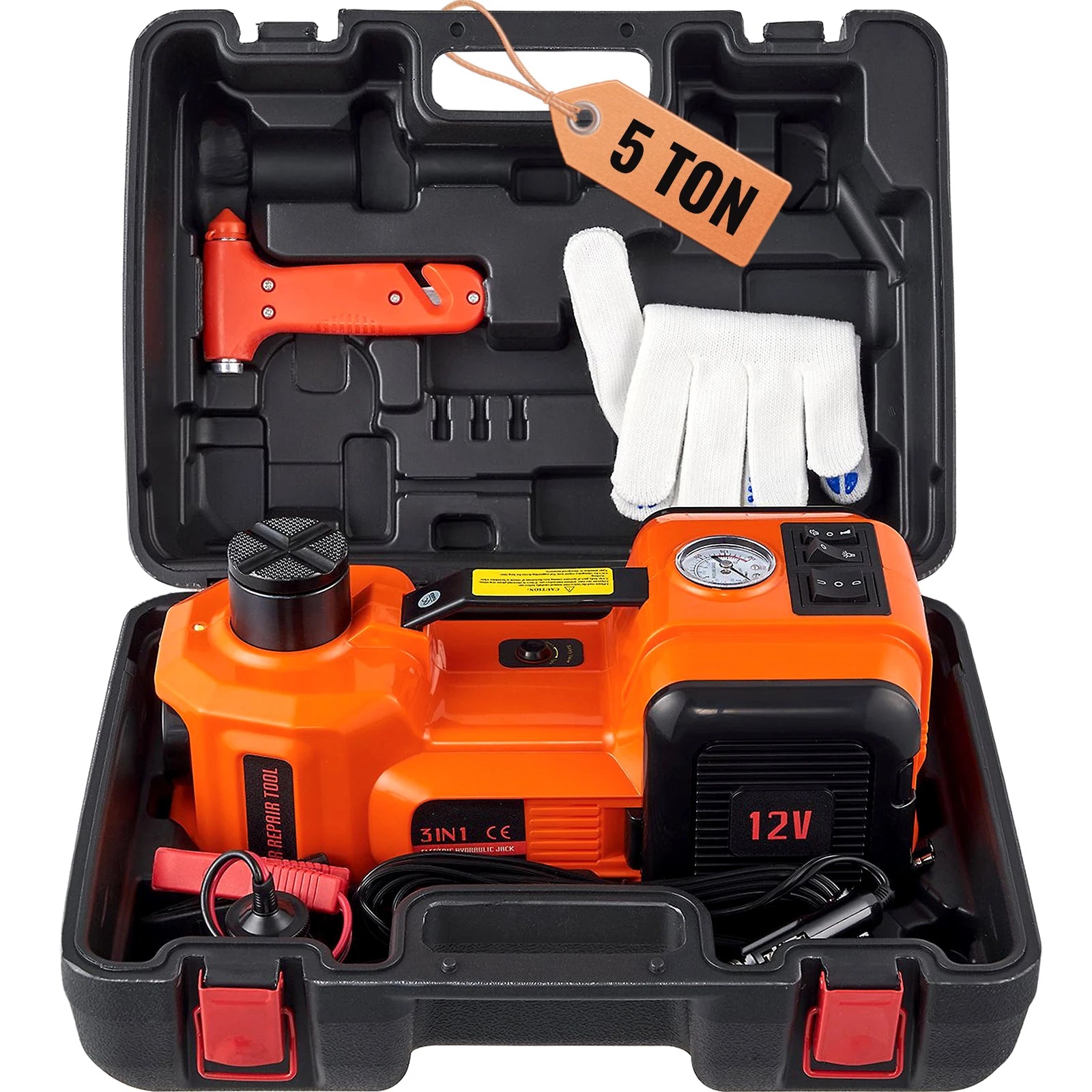 5-Ton Electric Hydraulic Car Jack – Built-In Tire Inflator