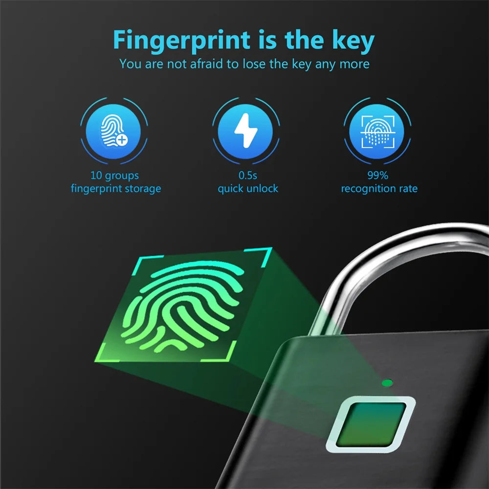 Fingerprint Smart Padlock USB Rechargeable Waterproof Lock