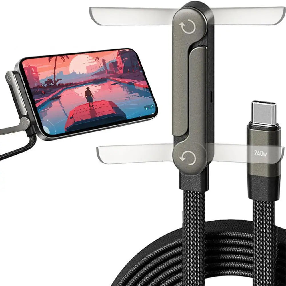 240W Fast Charging Cable With Foldable Phone Stand