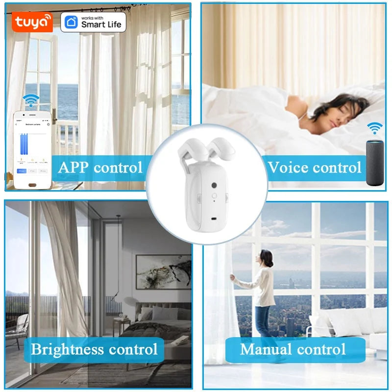 Smart WiFi Curtain Robot For Rod Tracks – App & Voice Control