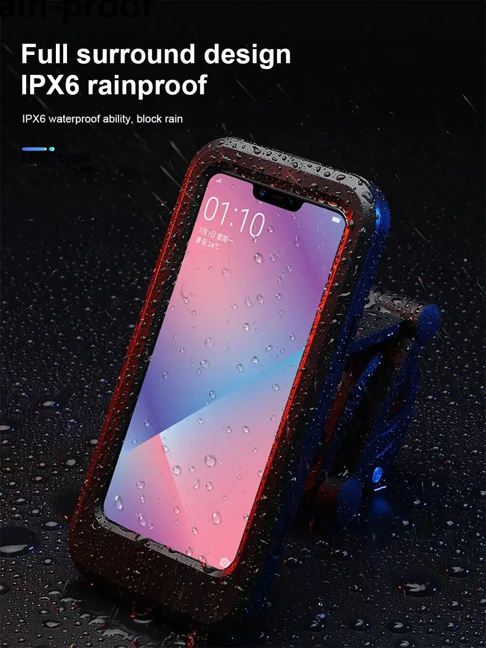 Waterproof Motorcycle Phone Mount – 360° Rotating Case