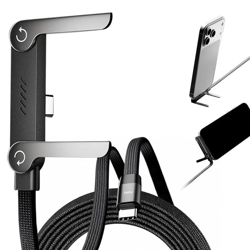 240W Fast Charging Cable With Foldable Phone Stand