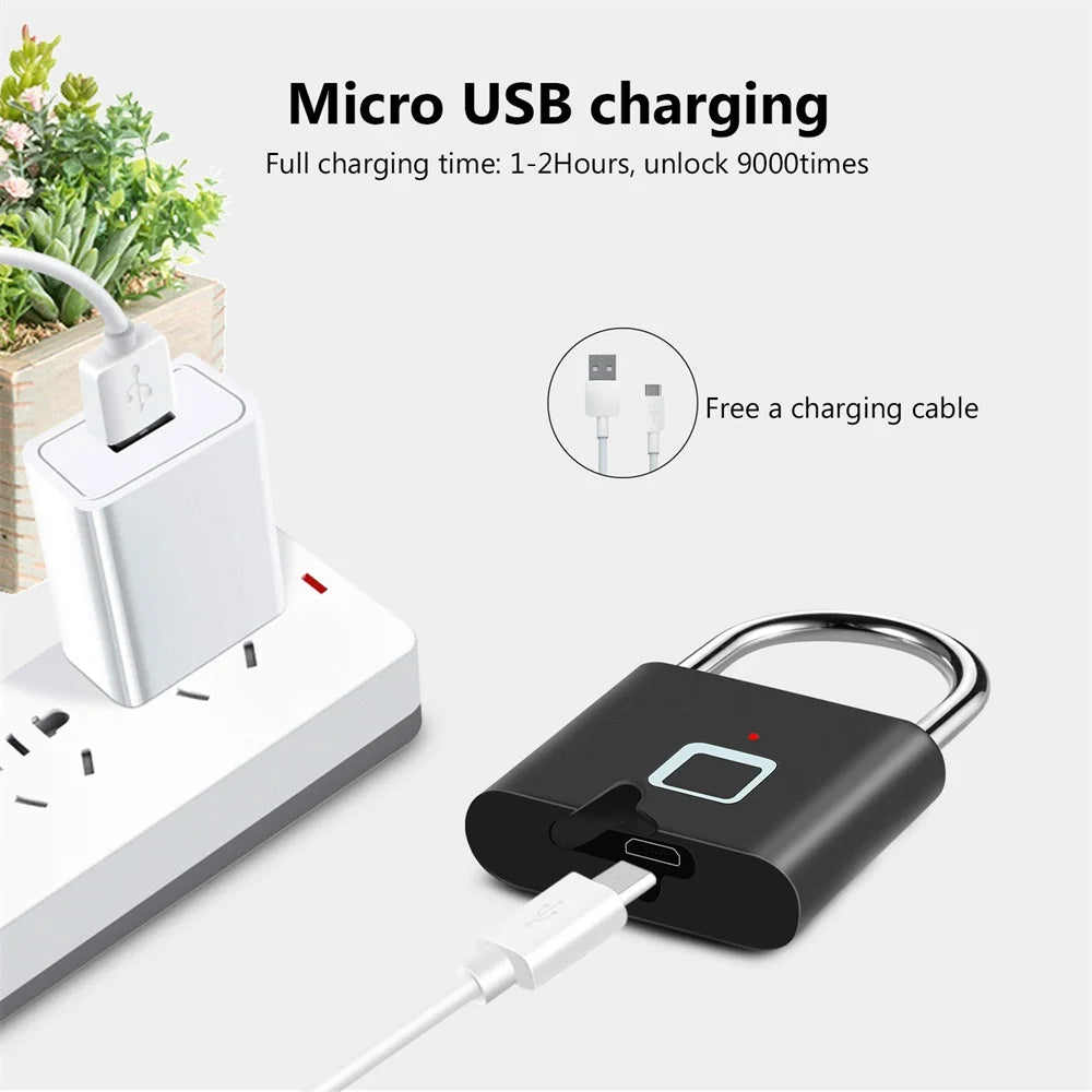 Fingerprint Smart Padlock USB Rechargeable Waterproof Lock