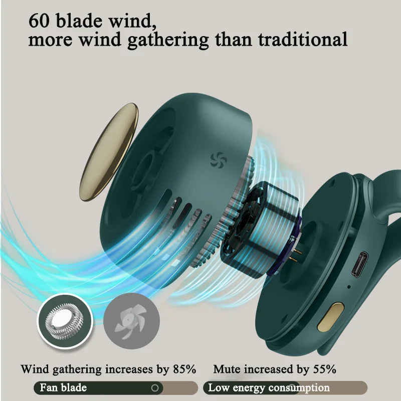 Portable Leafless Waist And Neck Fan With 3 Speeds