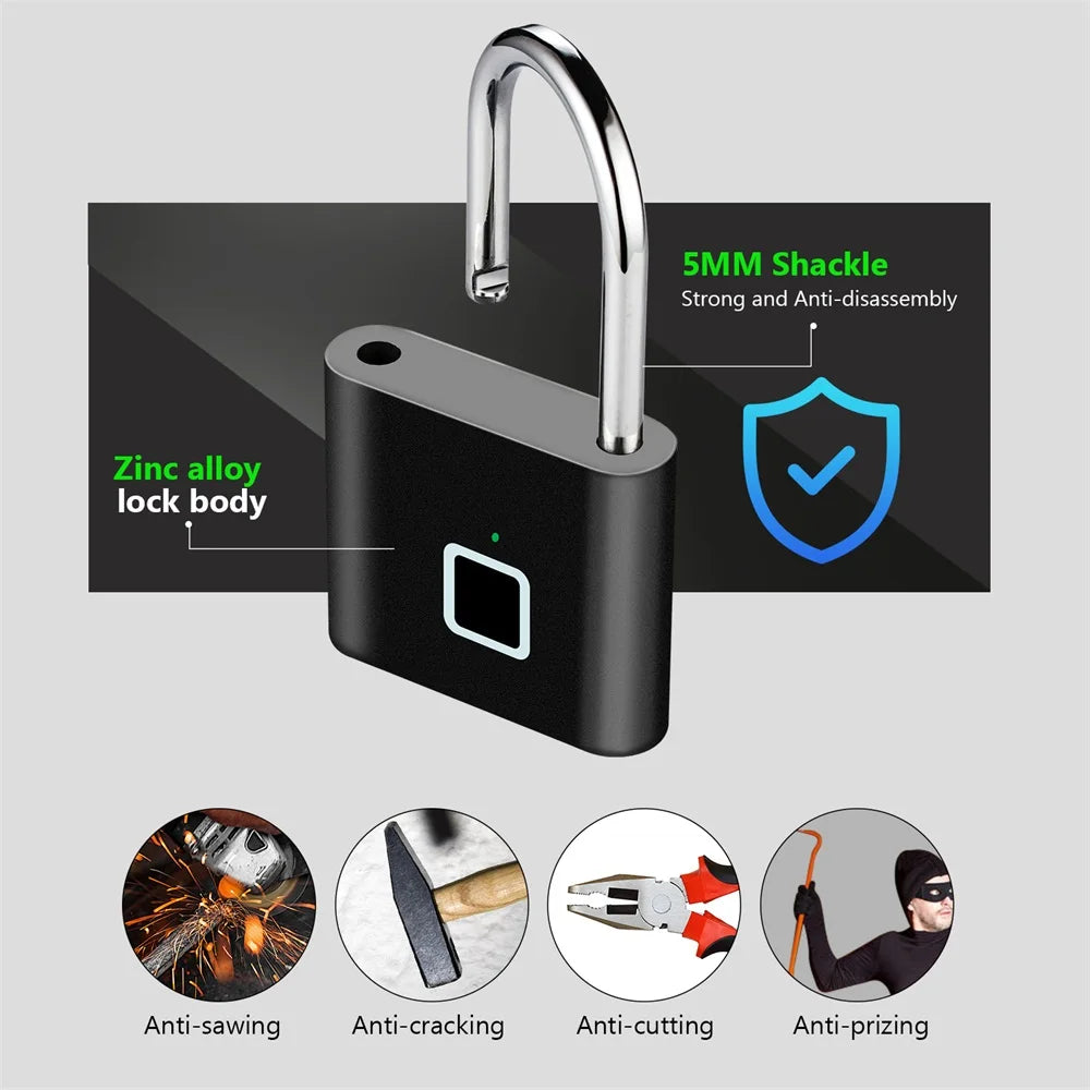 Fingerprint Smart Padlock USB Rechargeable Waterproof Lock