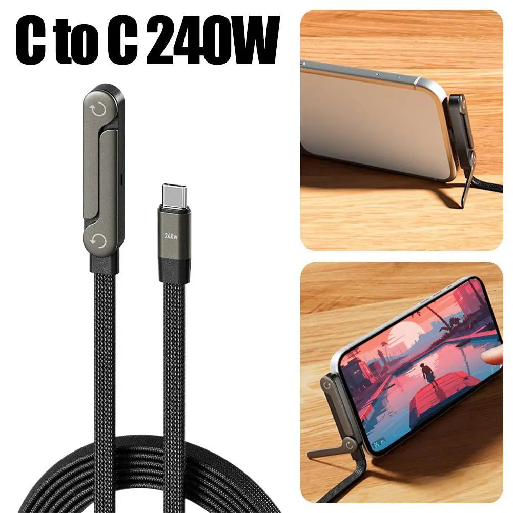 240W Fast Charging Cable With Foldable Phone Stand