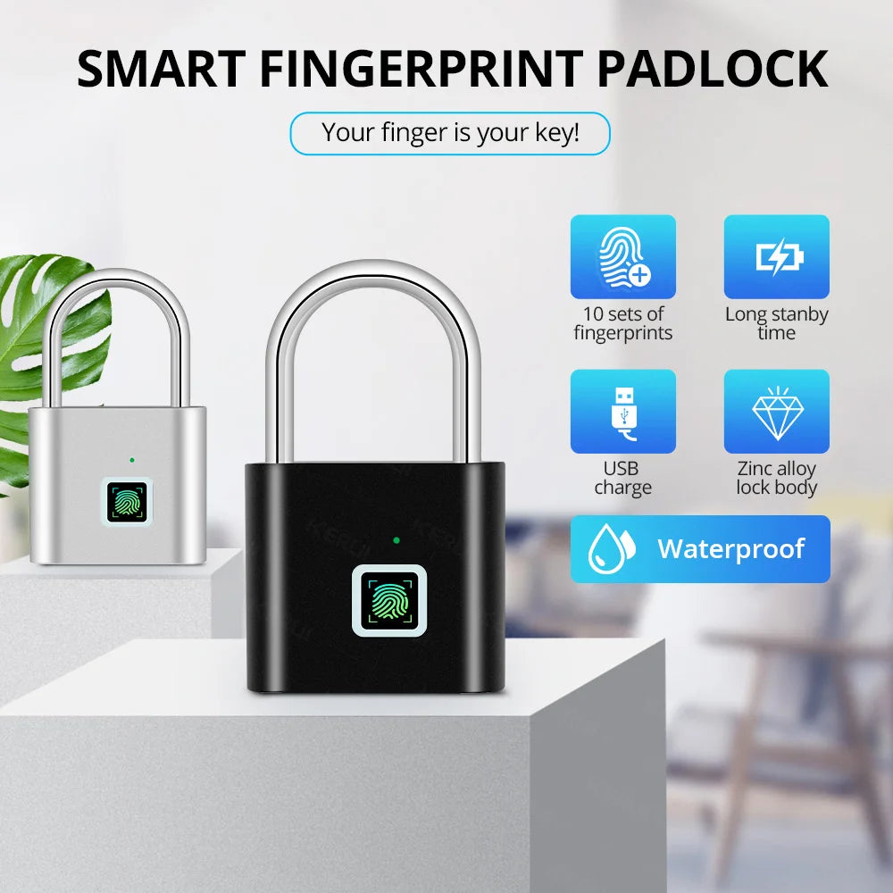 Fingerprint Smart Padlock USB Rechargeable Waterproof Lock
