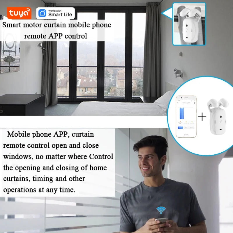 Smart WiFi Curtain Robot For Rod Tracks – App & Voice Control