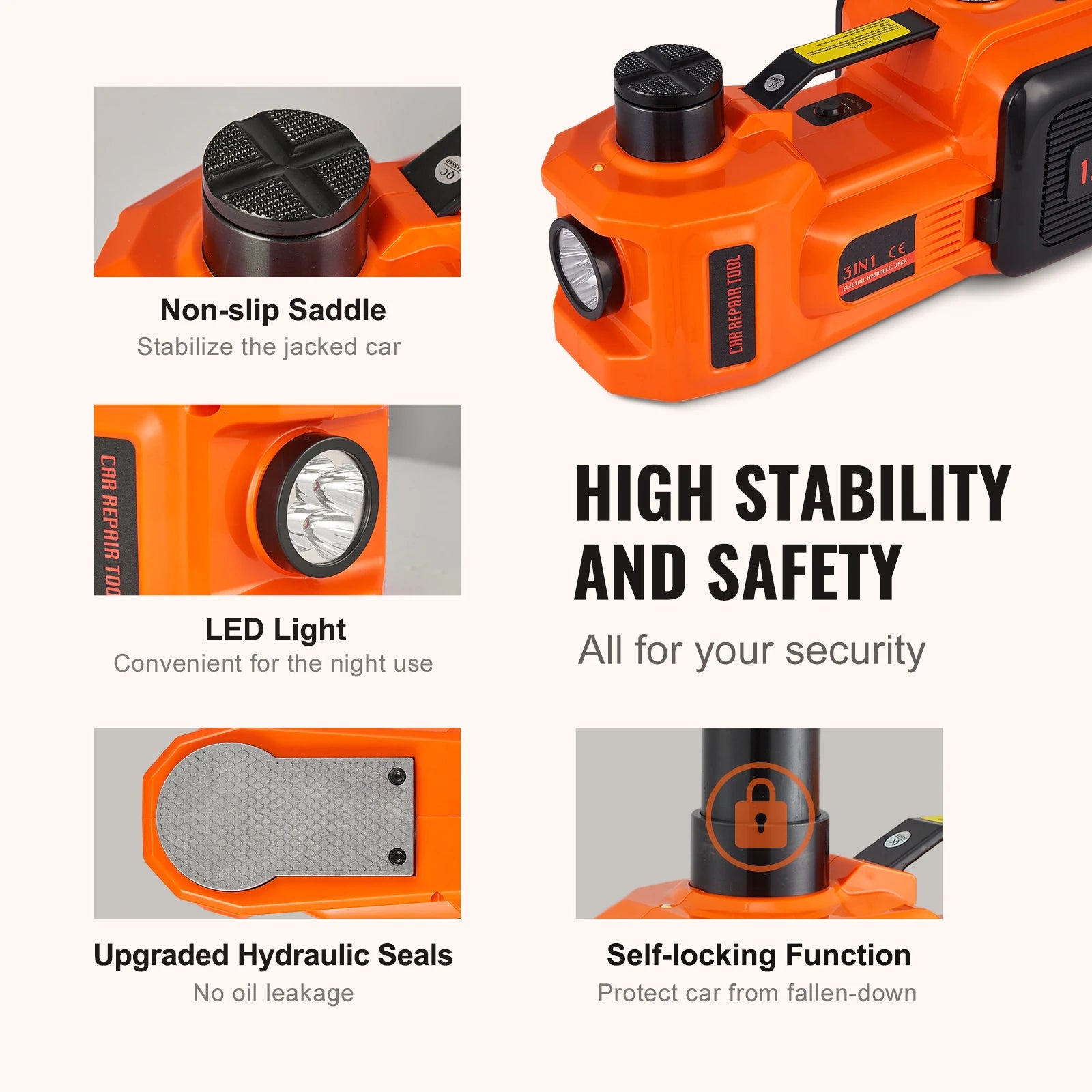 5-Ton Electric Hydraulic Car Jack – Built-In Tire Inflator