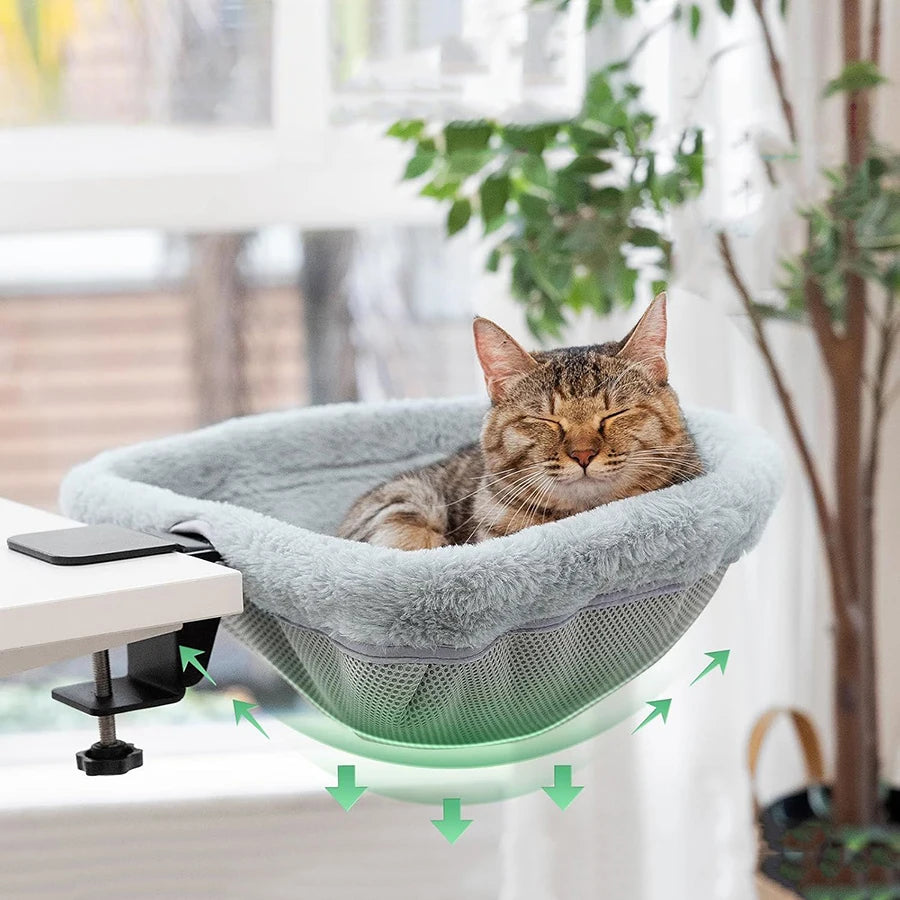 Folding Cat Desk Hammock Bed with Semi-Circular Perch