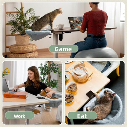 Folding Cat Desk Hammock Bed with Semi-Circular Perch